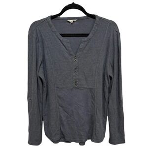 Jane and Delancey Long Sleeve Gray Henley Shirt Waffle Knit Size L